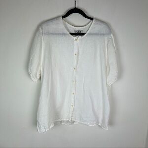 Flax Linen Button Down Shirt short Sleeve Size L